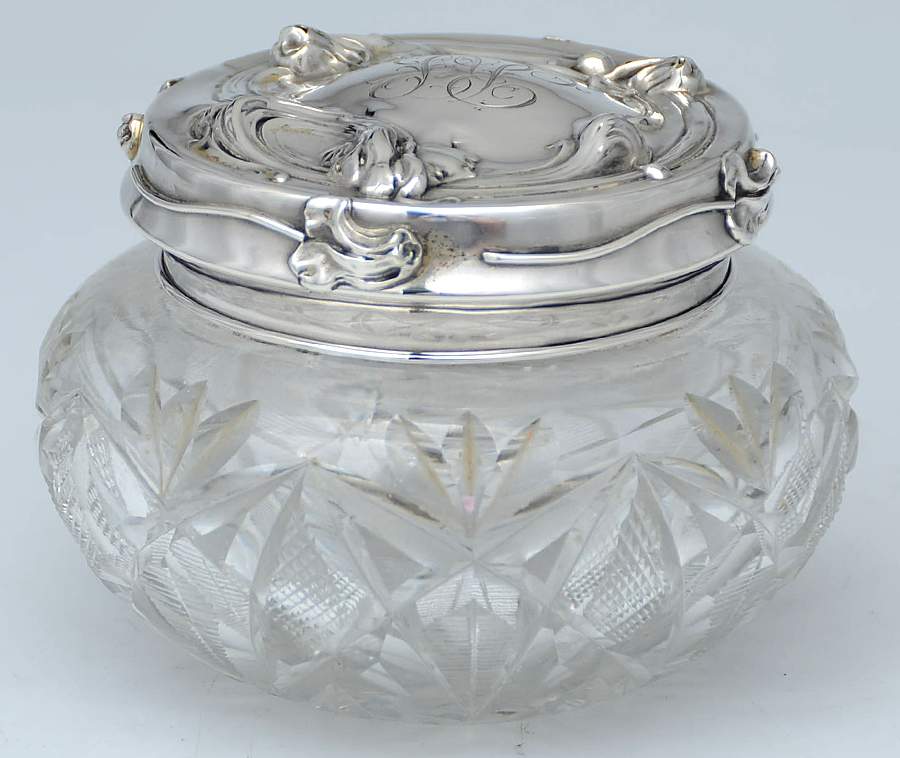 Sterling Hollowware Powder Jar, Crystal Bowl and Sterling Lid by La Pierre Silver-1