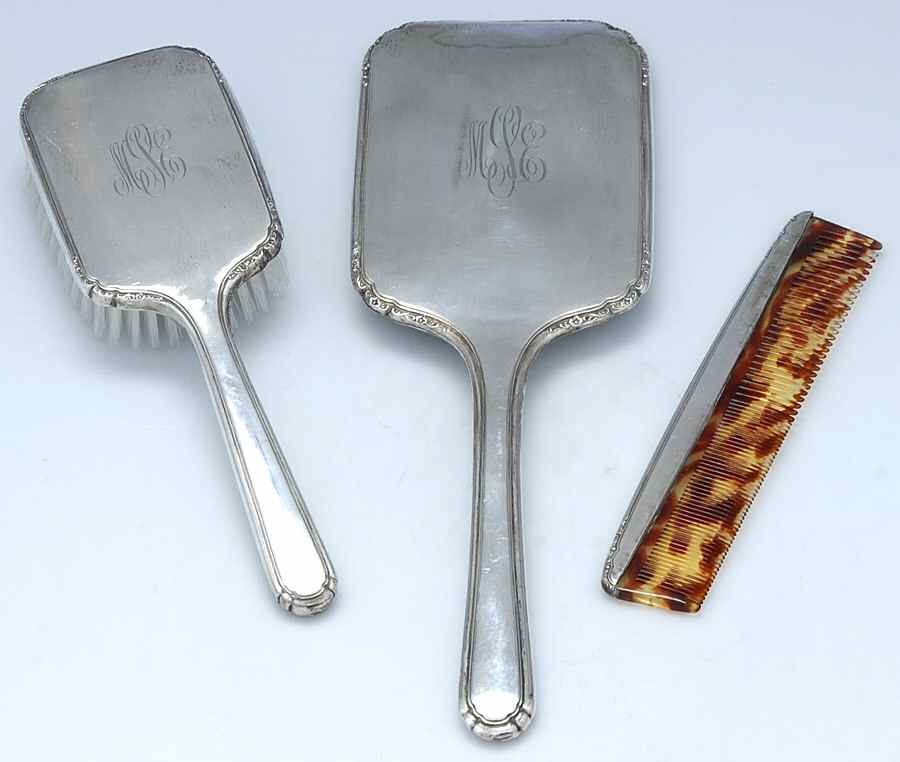 Sterling Hollowware 3 Pc Vanity Set (SHBM1,COM1,MIRM1) by La Pierre Silver-1