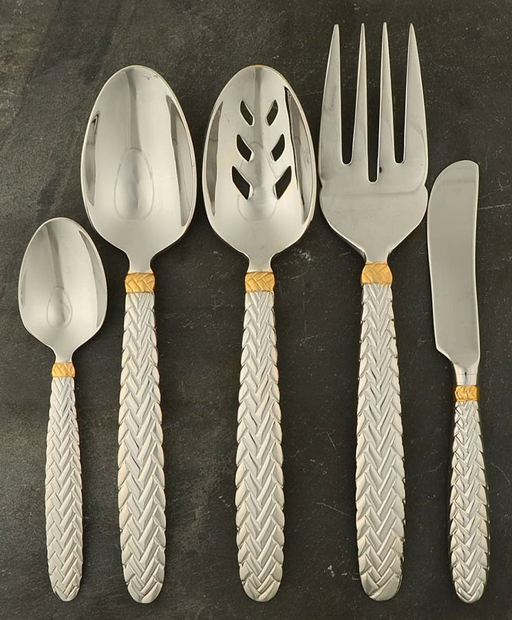 Golden Equestrian Braid (Stainless, Gold Accent) 5 Piece Hostess Set by Ralph Lauren Flatware-1