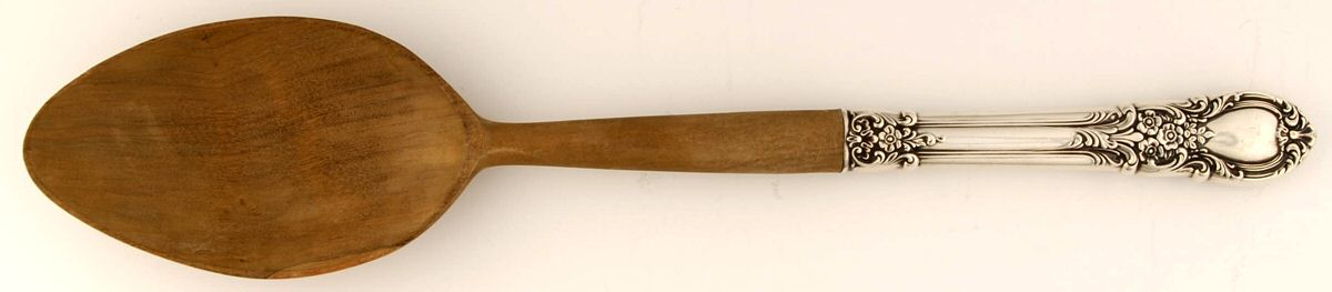 American Victorian (Sterling, 1941, No Monos) Salad Serving Spoon with Wooden Bowl by Lunt Silver-1