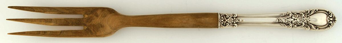 American Victorian (Sterling, 1941, No Monos) Salad Serving Fork with Wooden Prongs by Lunt Silver-1