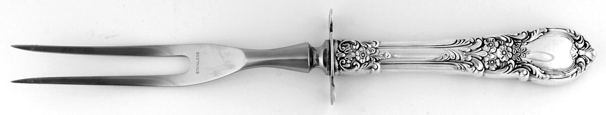 American Victorian (Sterling, 1941, No Monos) Large Stainless-Prong Roast Carving Fork by Lunt Silver-1