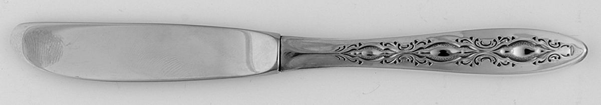 Bridal Lace (Sterling, 1973) Modern Hollow Butter Spreader (Stainless) by Lunt Silver-1