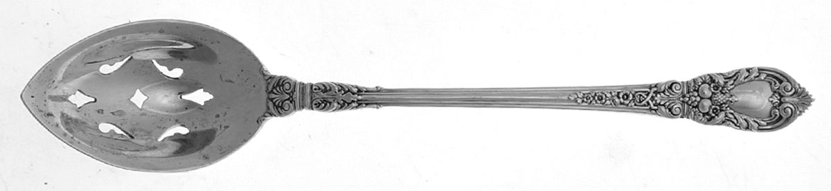 Charles II (Sterling, 1934, No Monograms) Pierced Bowl Short Handle Olive Spoon by Lunt Silver-1