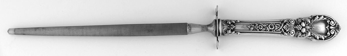 Charles II (Sterling, 1934, No Monograms) Large Steel Rod Knife Sharpener by Lunt Silver-1