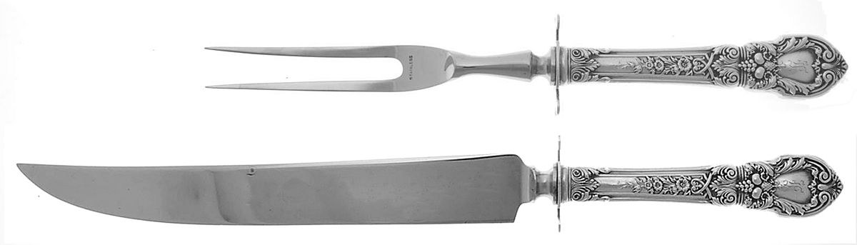 Charles II (Sterling, 1934, No Monograms) Large 2-Piece Roast Carving Set w/ Stainless Blade by Lunt Silver-1