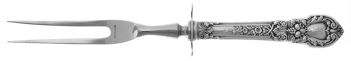 Charles II (Sterling, 1934, No Monograms) Large Stainless-Prong Roast Carving Fork by Lunt Silver-1