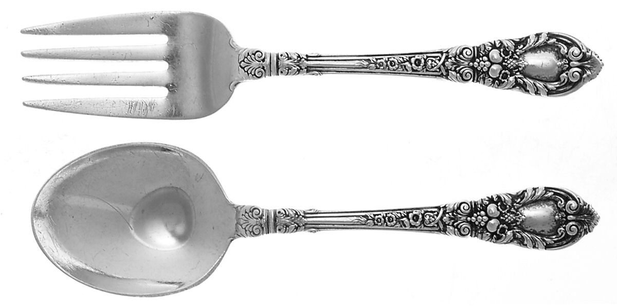 Charles II (Sterling, 1934, No Monograms) 2 Pc Baby Set (BF, BS) by Lunt Silver-1