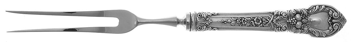 Charles II (Sterling, 1934, No Monograms) Small Steak Carving Fork with Stainless Prongs by Lunt Silver-1