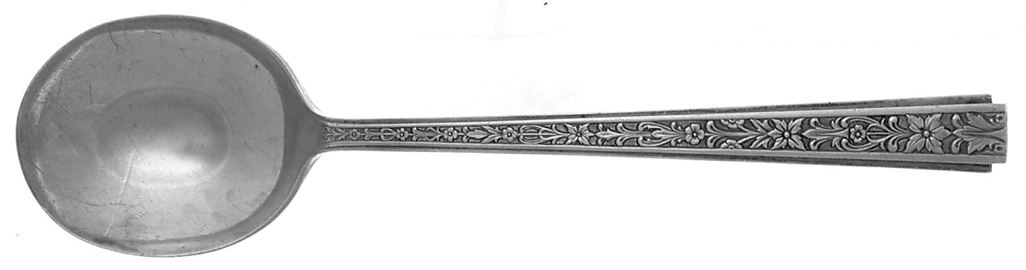 Chased Classic (Sterling, 1936) Round Bowl Soup Spoon (Cream Soup) by Lunt Silver-1