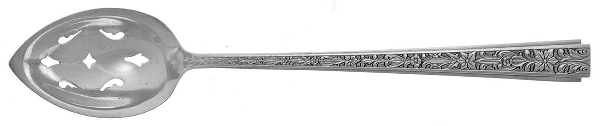 Chased Classic (Sterling, 1936) Pierced Bowl Short Handle Olive Spoon by Lunt Silver-1