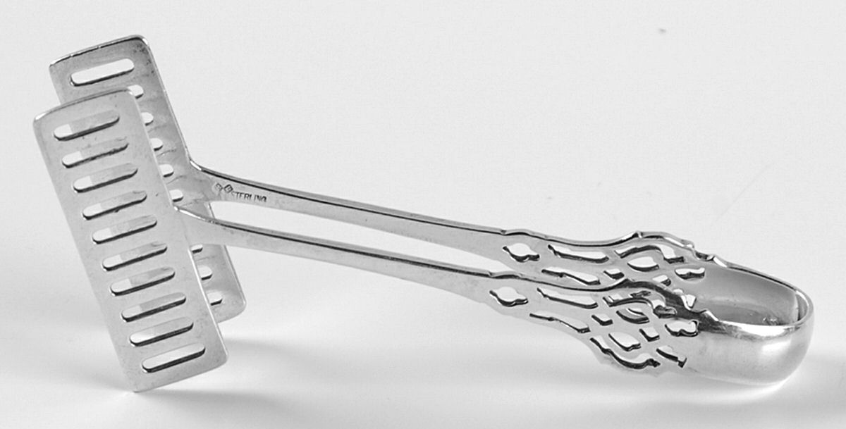 Chippendale (Sterling, 1910) Solid Bacon Serving Tongs by Lunt Silver-1