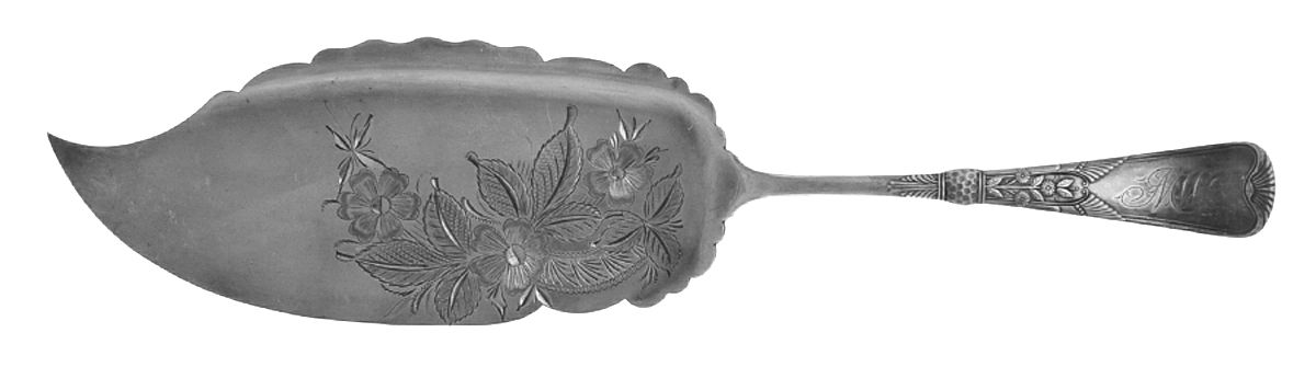 Clyde (Silverplate, 1883) Large Solid Bright Cut Fish Serving Knife by Lunt Silver-1
