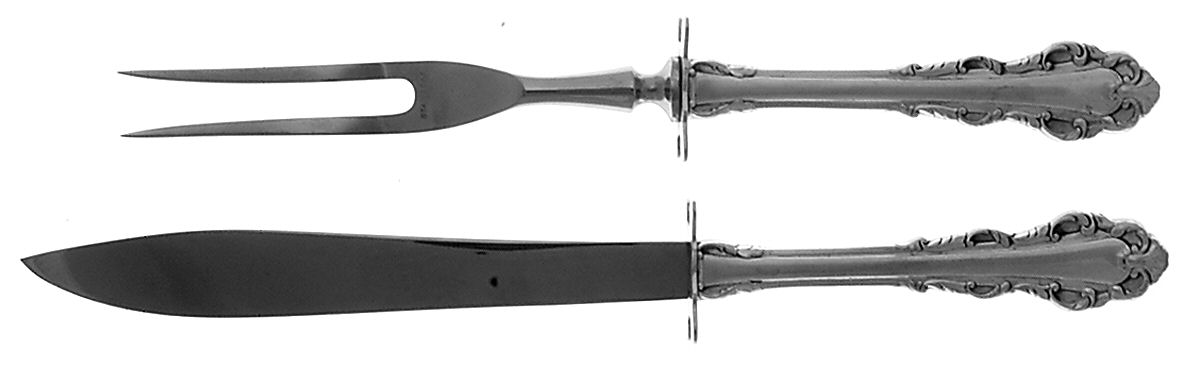 Dresden Scroll (Sterling, 1971) 2 Piece Small Carving Set W/ Sterling Guard by Lunt Silver-1