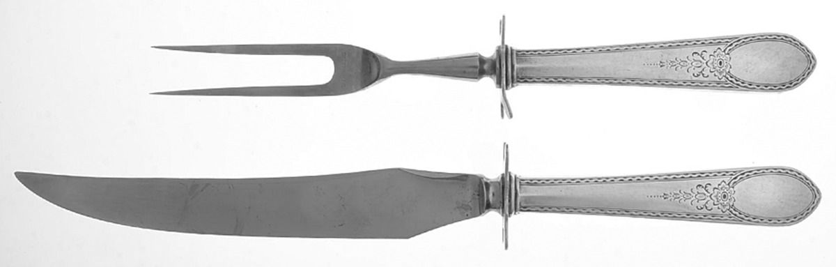 Early American-Engraved (Sterling, 1926) 2 Piece Small Carving Set W/ Sterling Guard by Lunt Silver-1