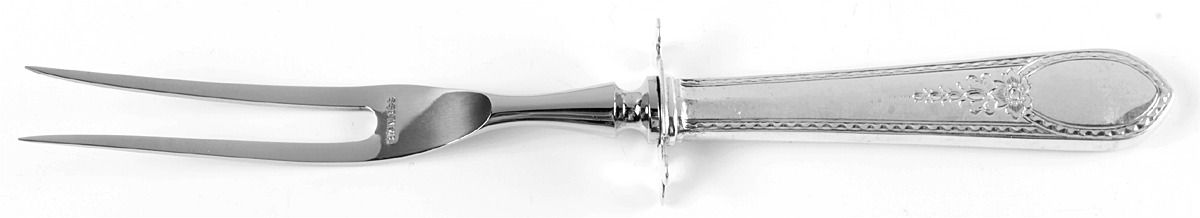 Early American-Engraved (Sterling, 1926) Lg Carving/Roast Fork-Stn Prong w/Sterling Guard by Lunt Silver-1