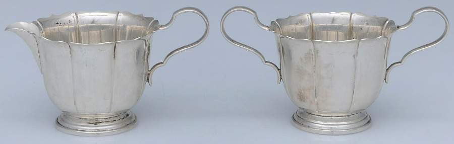 Early Dublin (Sterling, Hollowware) Mini Sterling Creamer and Open Sugar by Lunt Silver-1