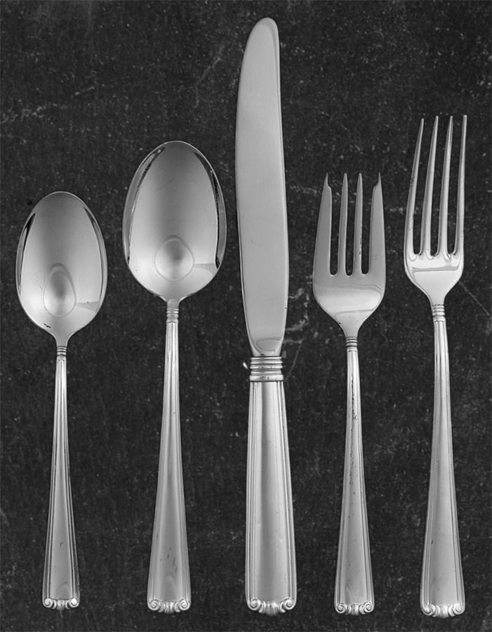 Embassy Scroll (Sterling, 1981, no monograms) 5 Piece Place Size Setting by Lunt Silver-1
