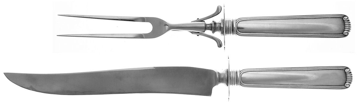 Embassy Scroll (Sterling, 1981, no monograms) (2 Pc)Carving Set-Lg Stnbl/Roast w/Sterling Guard by Lunt Silver-1