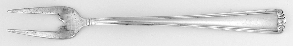 Embassy Scroll (Sterling, 1981, no monograms) Short Handle Pickle/Olive Fork by Lunt Silver-1