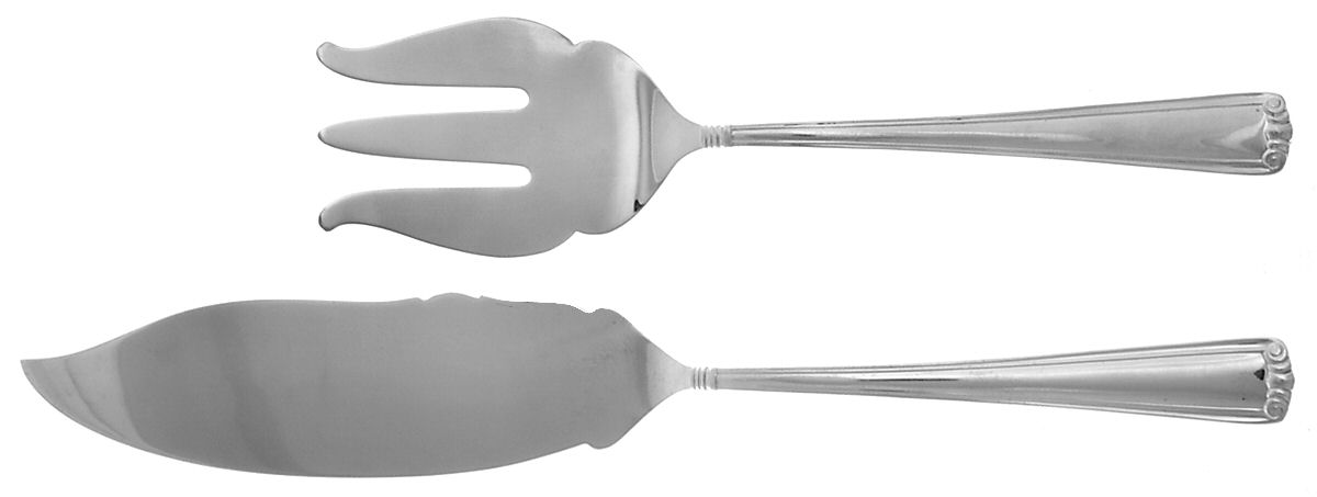 Embassy Scroll (Sterling, 1981, no monograms) 2 Piece Large Solid Fish Serving Set by Lunt Silver-1