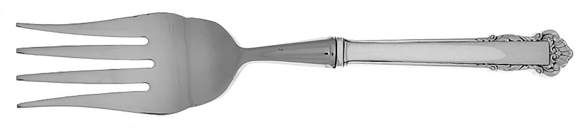 English Shell (Sterling, 1937) Cold Meat Fork Large, Stainless Tines HC by Lunt Silver-1