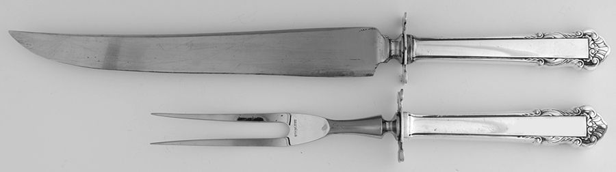 English Shell (Sterling, 1937) Large 2-Piece Roast Carving Set w/ Stainless Blade by Lunt Silver-1