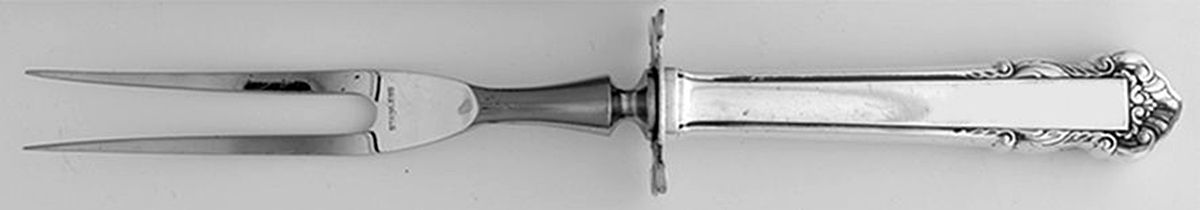 English Shell (Sterling, 1937) Large Stainless-Prong Roast Carving Fork by Lunt Silver-1