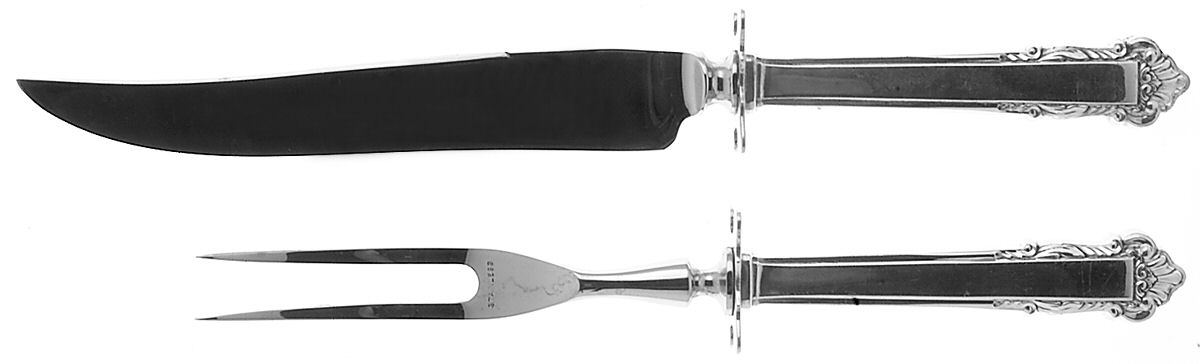 English Shell (Sterling, 1937) Small Stainless Blade 2-Piece Steak Carving Set by Lunt Silver-1