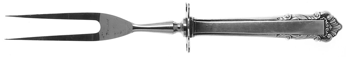 English Shell (Sterling, 1937) Small Steak Carving Fork with Stainless Prongs by Lunt Silver-1