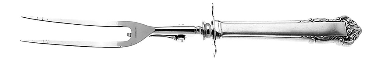 English Shell (Sterling, 1937) Large Stainless-Prong Roast Carving Fork by Lunt Silver-1