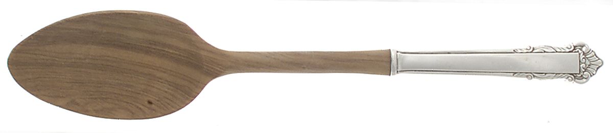 English Shell (Sterling, 1937) Salad Serving Spoon with Wooden Bowl by Lunt Silver-1