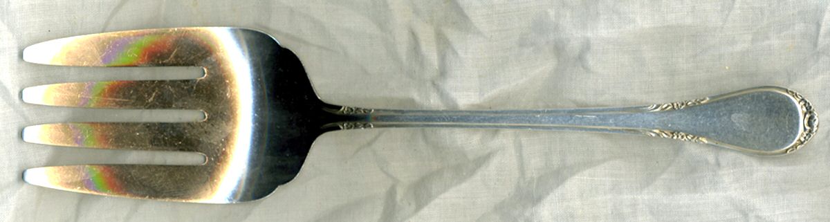 Evening Rose (Sterling, 1952) Large Solid Cold Meat Serving Fork by Lunt Silver-1