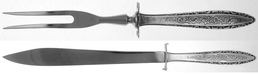 Floral Lace (Sterling, 1967) 2 Piece Small Carving Set W/ Sterling Guard by Lunt Silver-1