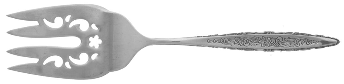 Floral Lace (Sterling, 1967) Medium Solid Cold Meat Serving Fork by Lunt Silver-1