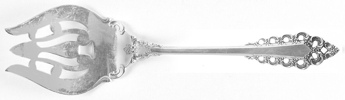 Florentine Scroll (Sterling, 1974) Medium Solid Cold Meat Serving Fork by Lunt Silver-1