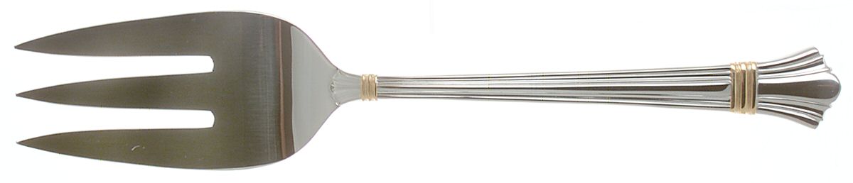 Golden Legacy (Stainless, Gold Accent) Large Solid Cold Meat Serving Fork by Lunt Silver-1