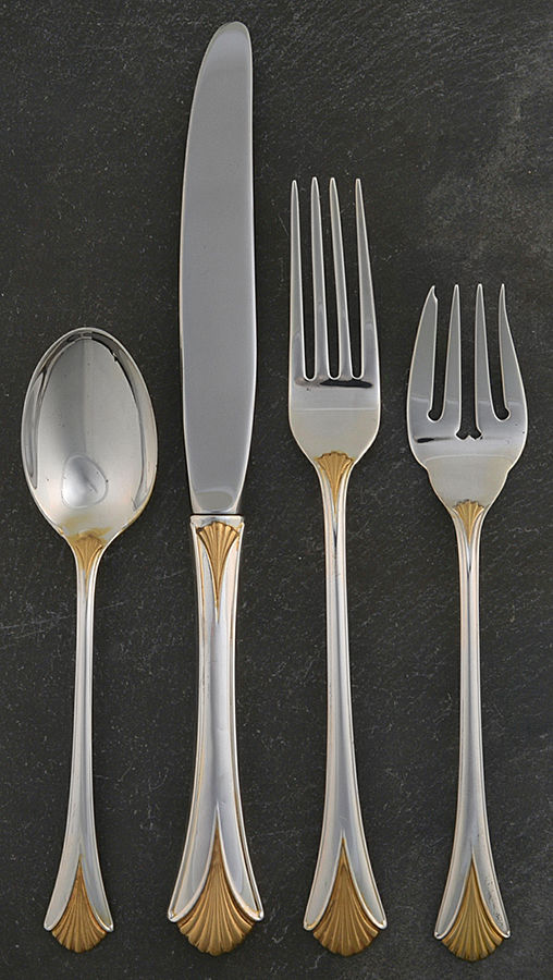 Golden Regency Shell (Sterling, 1989) 4 Piece Place Size Setting by Lunt Silver-1