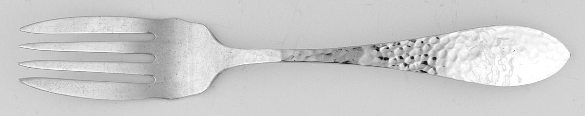 Jefferson-Hand Hammered (Sterling, 1903) Small Individual Solid Fish/Salad Fork by Lunt Silver-1