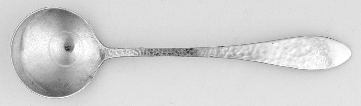 Jefferson-Hand Hammered (Sterling, 1903) Round Bowl Soup Spoon (Bouillon) by Lunt Silver-1