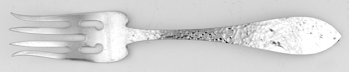 Jefferson-Hand Hammered (Sterling, 1903) Large Individual Solid Fish/Salad Fork by Lunt Silver-1