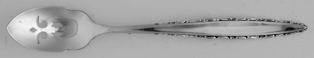 Lace Point (Sterling, 1965) Short Handled Olive Spoon with Pierced Bowl by Lunt Silver-1