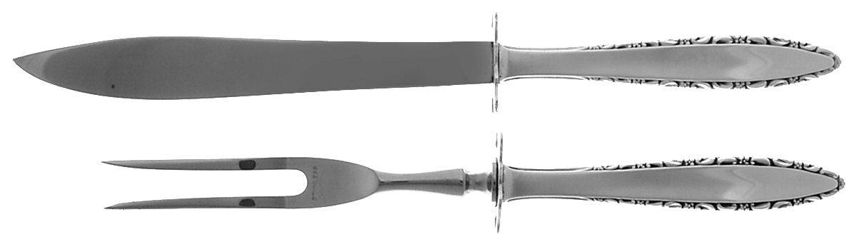 Lace Point (Sterling, 1965) 2 Piece Small Carving Set W/ Sterling Guard by Lunt Silver-1
