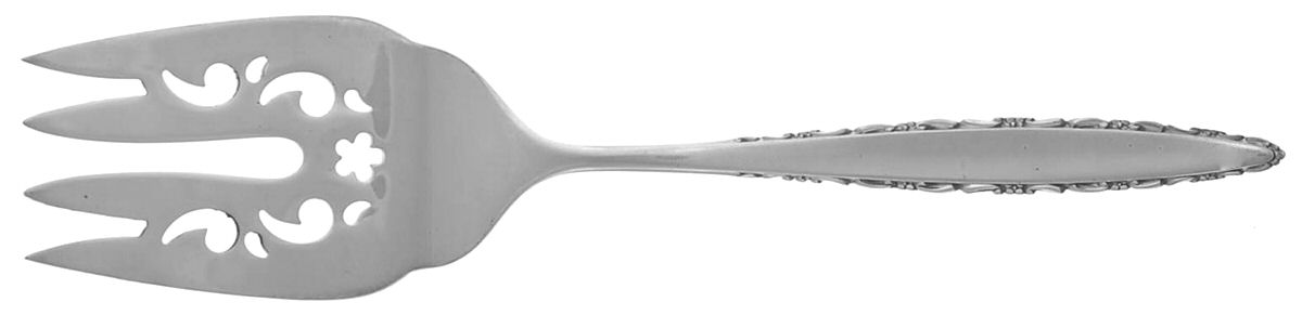 Lace Point (Sterling, 1965) Medium Solid Cold Meat Serving Fork by Lunt Silver-1