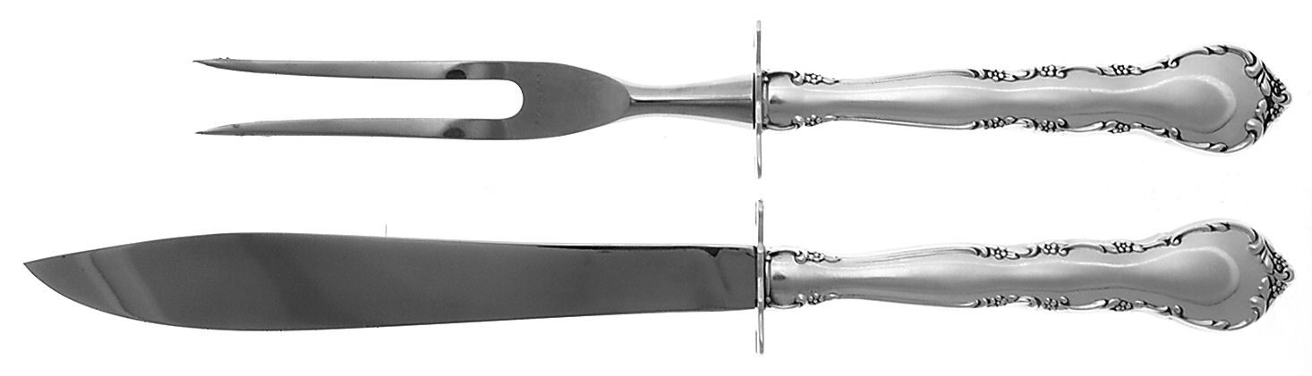 Mignonette (Sterling, 1960, No Monograms) 2 Piece Small Carving Set W/ Sterling Guard by Lunt Silver-1