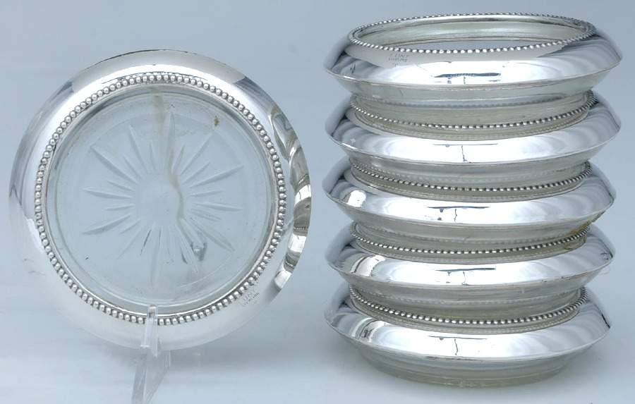 Sterling Hollowware Crystal Coaster with Sterling Rim - Set of 6 by Lunt Silver-1