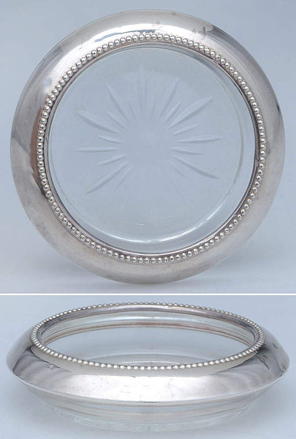 Sterling Hollowware Crystal Coaster with Sterling Rim by Lunt Silver-1