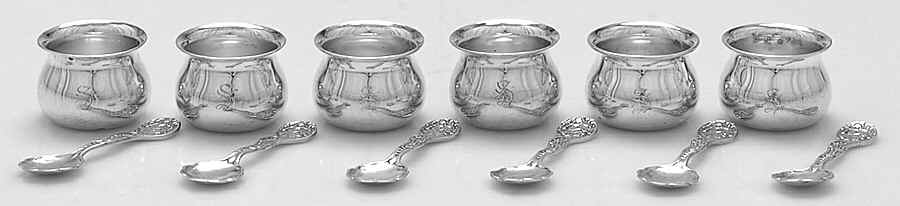 Sterling Hollowware Set of 6 Individual Open Salt & Spoon by Lunt Silver-1