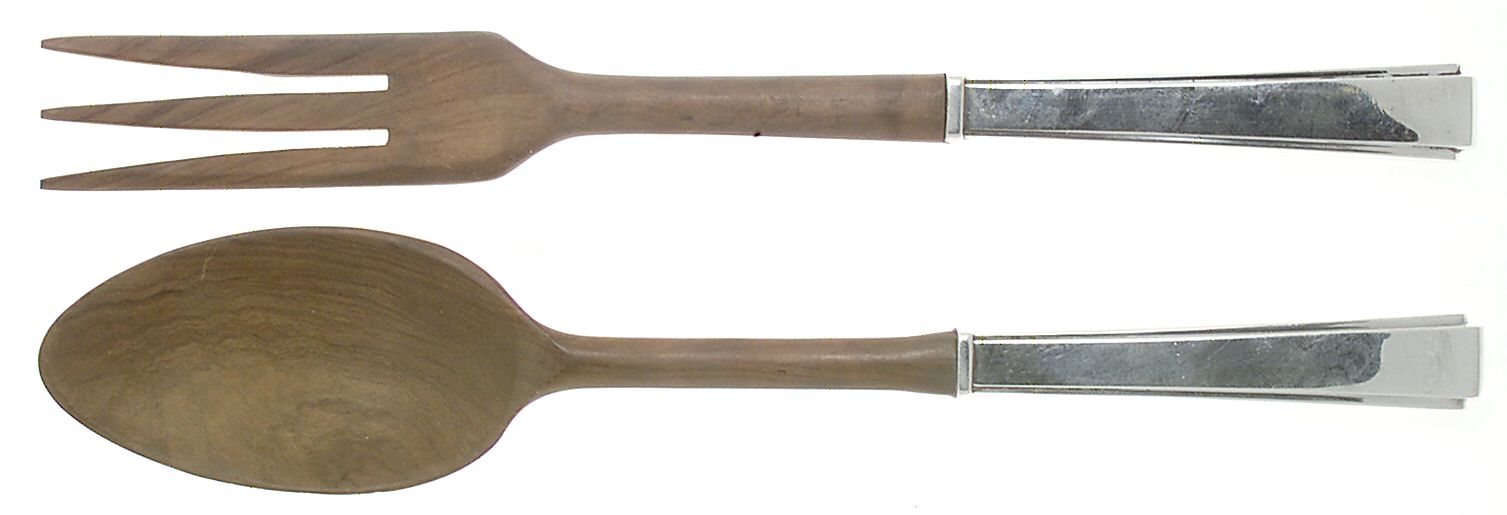 Modern Classic (Sterling, 1934, No Monos) Wooden Bowl 2-Piece Salad Set by Lunt Silver-1