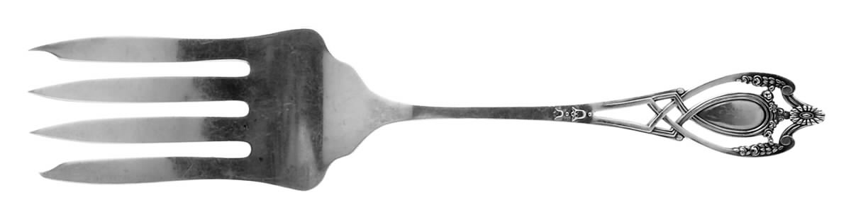 Monticello (Sterling, 1908) Medium Solid Cold Meat Serving Fork by Lunt Silver-1